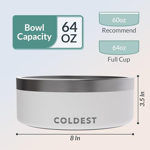 Coldest Dog Bowl - Anti Rust Metal, Non Slip, 3 Layers Insulated Stainless Steel Dog Bowls - Spill Proof & Heavy Duty - Water Bowl for Dogs, Cats & Pets, Dish Washer Safe (64 oz, Epic White) - color: Epic White, size: 64 oz