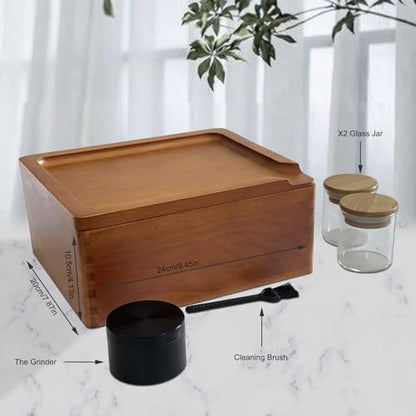 Stash Box with Tray - Large Wooden Box with Accessories Storage Stash Box Set - Decorative Wood Box for Herbs smell proof box (9.5inch)