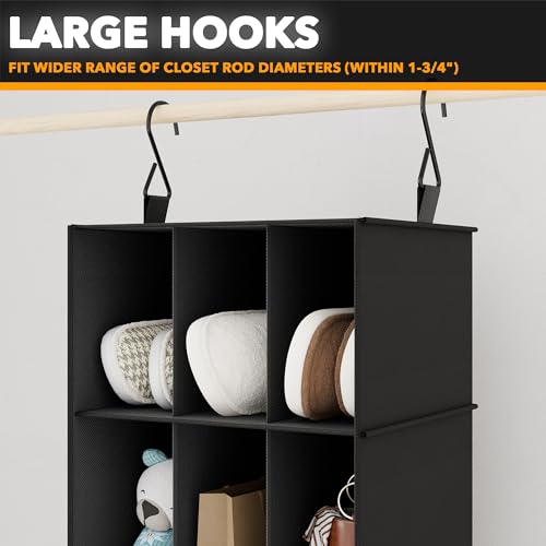SpaceAid 2 Pack Hanging Closet Organizer and Storage with Dividers, 24 Compartments Hanging Shoe Shelves for Closet, Wardrobe, RV, Garment Rack - Black - color: Black