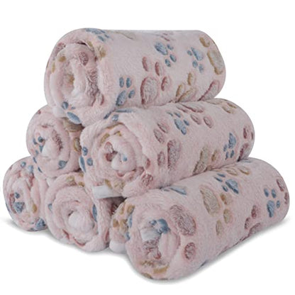 BVAGSS 6 Pack Small Dog Blanket, Super Soft Warm Pet Cover Blankets, Paw Print Puppy Fleece Flannel Blanket for Small Medium Dogs and Cats MW003 - color: Beige Paw, size: 6 Pack of 41x29.9 Inches