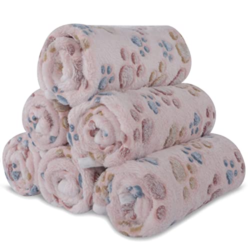 BVAGSS 6 Pack Small Dog Blanket, Super Soft Warm Pet Cover Blankets, Paw Print Puppy Fleece Flannel Blanket for Small Medium Dogs and Cats MW003 - color: Beige Paw, size: 6 Pack of 41x29.9 Inches
