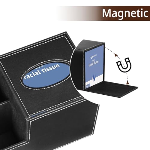PU Leather Square Tissue Box Cover - Multi-Functional Tissue Box Holder, Tissue Box Cover with Storage,Tissue and Remote Control Holder, Cube Tissue Box Organizer Bedroom Nightstand End Table - color: Black