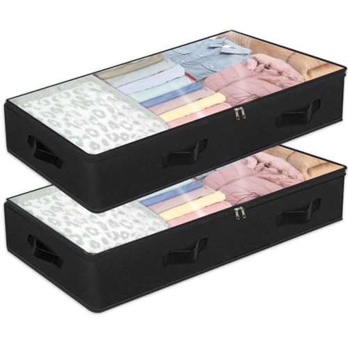BiCINE 90L Under Bed Storage Containers, 2 Pack Foldable Closet Organizers and Storage Bins with Lid Clothes Underbed Storage Bags for Wrapping Paper, Blanket, Comforter, Towels, Sweaters, Pillows - color: Black - 2 Pack