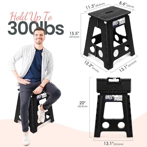 Delxo Folding Step Stool 16 Inch,Non-Slip Foldable Stools for Adults Up to 300 LBS,Kitchen Collapsible Fold Up Stepping Stool with Dotted 1 Pack,Black - color: Dot Black, size: 16 Inch