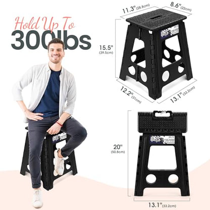 Delxo Folding Step Stool 16 Inch,Non-Slip Foldable Stools for Adults Up to 300 LBS,Kitchen Collapsible Fold Up Stepping Stool with Dotted 1 Pack,Black - color: Dot Black, size: 16 Inch