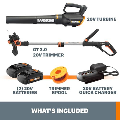 WORX 20V 12" Cordless String Trimmer & 360 CFM Leaf Blower Combo, 2 Batteries & Charger Included, WG928 - style: 12" Trimmer & 360 CFM Blower