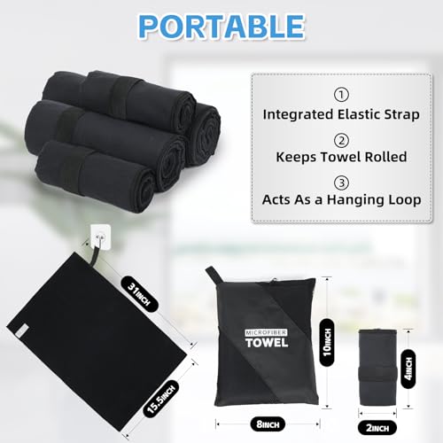 4 Pack Quick Dry Microfiber Towels for Body S L XL Camping Towel Fast Drying Compact for Sea Beach Swimming Yoga Hiking Pack Travel Bathroom Towel(Black) - color: Black