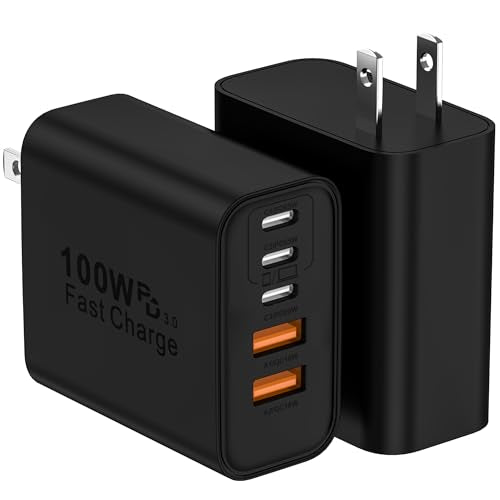 USB C Charger Block, 2-Pack 100W 5-Port USB C Wall Charger iPhone Charger Fast Charging PD Power Adapter+QC Wall Plug Multiport Type C Brick Chargers for iPhone 17 16 15 14 13 Pro Max,Samsung,MacBook - color: Black, size: 2packs 100W