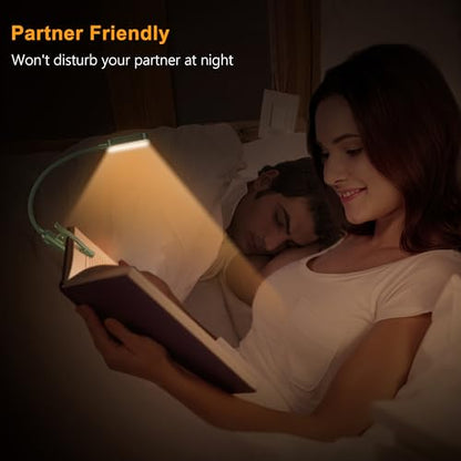 Gritin 16 LED Rechargeable Book Light for Reading in Bed- Eye Caring 3 Color Temperatures, Stepless Dimming Brightness, 80 Hrs Runtime, Lightweight Flexible Clip on Light for Book Lovers-Dark Green | Eye Caring 3 Color Temperatures, Stepless Dimming Brigh