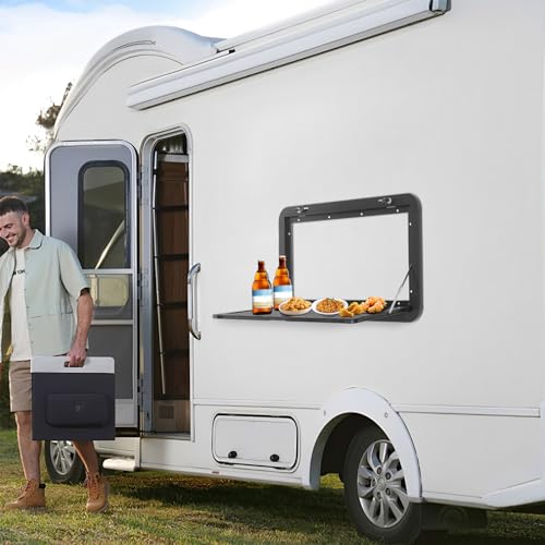 RV Folding Dining Table, 31.5‘’L x17.72‘W Wall Mounted RV Table Campervan Outside Picnic Wall Table, Folding RV Furniture Lockable 55Lbs for Campervans and Motorhomes