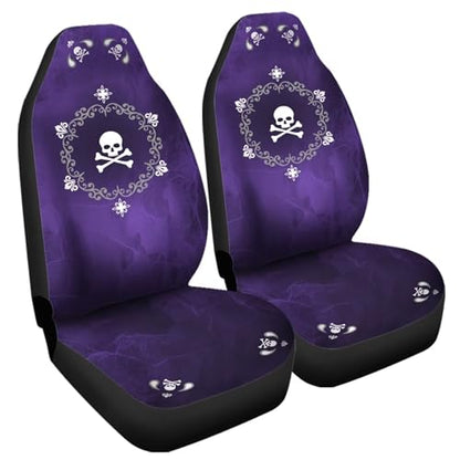 Bulopur Skull Flowers Purple Print Automobile Front Seat Cover, Automotive Seat Cover Accessories, Breathable Front Car Seat Cover Pack of 2 - color: Purple Skull Floral