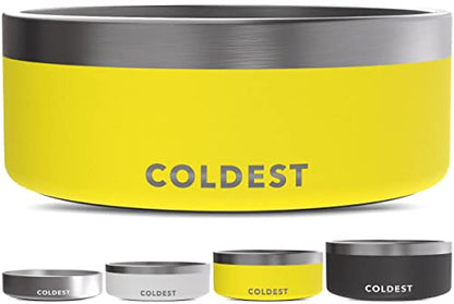 Coldest Dog Bowl - Anti Rust Metal, Non Slip, 3 Layers Insulated Stainless Steel Dog Bowls - Spill Proof & Heavy Duty - Water Bowl for Dogs, Cats & Pets, Dish Washer Safe (64 oz, Solar Yellow) - color: Solar Yellow, size: 64 oz