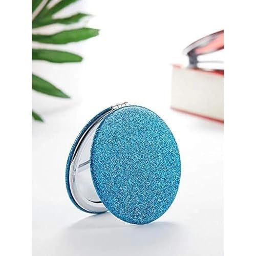 OMIRO 1X/10X Magnifying Compact Mirror with PU Leather, Ultra-Portable for Purses and Travel, Round Blue - color: Blue