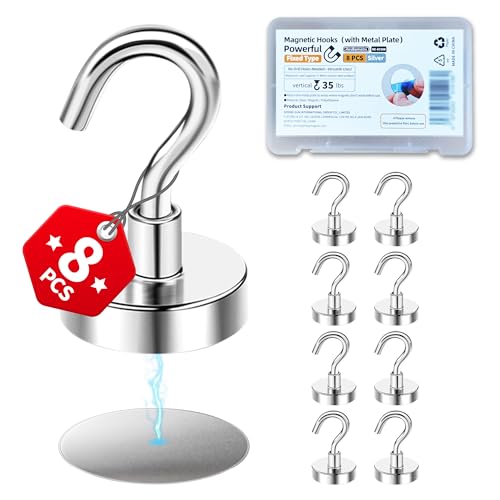 Magnetic Hooks for Cruise Cabins, Strong Neodymium Magnets | Strong Magnetic Hold | No Drill Installation | Cruise Cabin Essential | Includes Adhesive Metal Plates - size: 8 Pack with Metal Plates