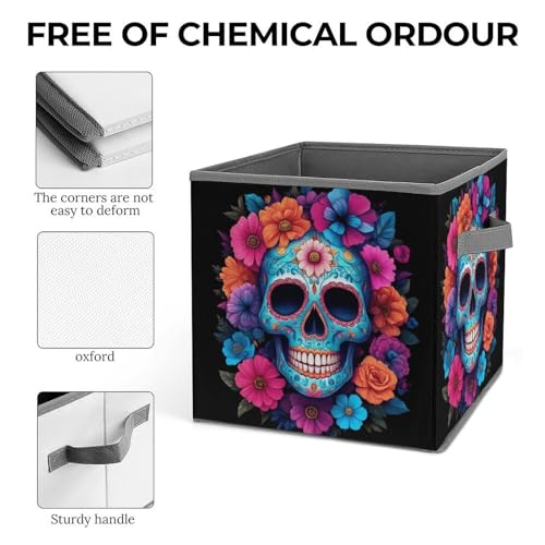 Sugar Skull Flowers Foldable Storage Box with Handle Organizer Containers for Home Office Clothes Office Supplies - color: style-7