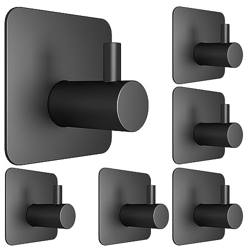Honmein 6 Pcs Adhesive Wall Hooks for Hanging - Waterproof Shower Hooks, Heavy Duty Towel Hooks for Bathrooms, Kitchens, and Offices (Black) - color: Black