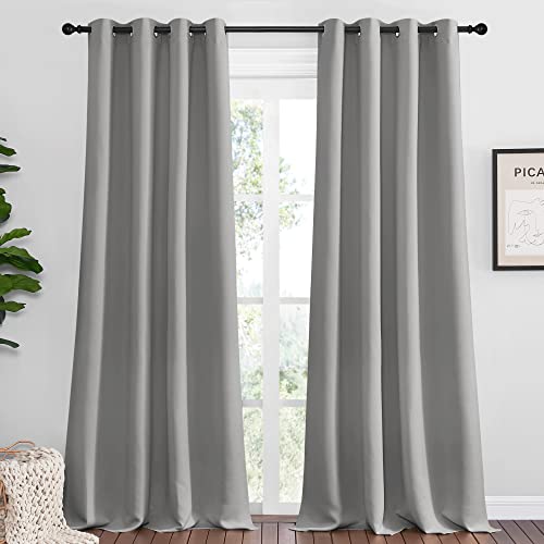 NICETOWN Silver Grey Room Darkening Curtain Panels 90" Long for RV, Play Room, Studio, Heat Block Out and Keep Warm Drapes Window Treatment Drapes for Doorway Entryway Patio (55" Width, 2 Panels) - color: Silver Grey, size: 55"W x 90"L (Pack of 2)