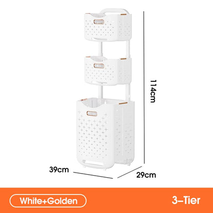 Collapsible Laundry Basket Organizer, 3-Tier Foldable Laundry Sorter with Wheels & Wall Mount, Space-Saving Slim Laundry Hamper with Removable Bins,100L Capacity for Bathroom, Dorm & Small Spaces - size: 3-Tier