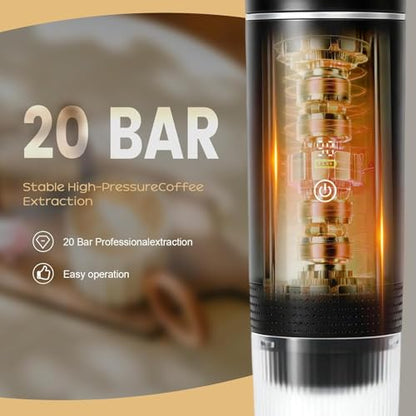 Portable Coffee Maker, 3-in-1 Espresso Machine for Travel 20 bar Mini Coffee Maker Compatible with Ground Coffee & Capsule for Car, RV, Hiking, Camping, Office, Travel Espresso Maker