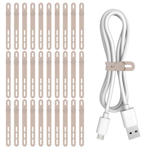 Donruby 30Pcs Silicone Cable Ties - Reusable & Washable with Adjustable Locking Buckles, High Elasticity Cable Management Straps for Home, Office, School, Travel Essential Cord Organizer (Khaki) - color: Khaki