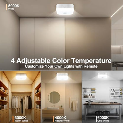 Yunaking Rechargeable Ceiling Light with Motion Sensor: Battery Operated LED Closet Light with Remote & Timing - Wireless Dimmable Magnetic Mount Shower Lamp for Bathroom/Stairs/Garage/Hallway - color: White Square