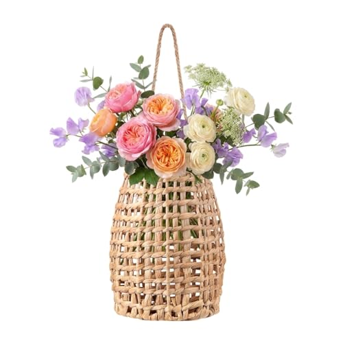 Wall Hanging Flower Basket,Water Hyacinth Woven Hanging Basket,Boho Coastal Woven Front Door Decorate,for Home, Garden, Pantry, Farmhouse - color: Color1