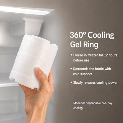 11oz Stainless Steel Breast Milk Cooler, 360° Cooling Gel Ring, 14-Hour Cold Storage, BPA-Free 11oz Bottle, Leak-Proof Portable Cooler for Half-Day Pumping, Work & Travel - size: Mini Cooler 11 Ounce