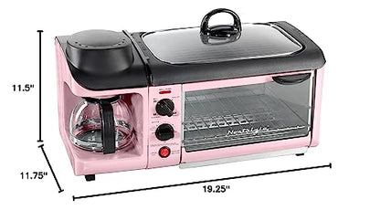 Nostalgia 3-in-1 Breakfast Station - Includes Coffee Maker, Non-Stick Griddle, and 4-Slice Toaster Oven - Versatile Breakfast Maker with Timer - Pink - color: Pink, style: Classic Retro