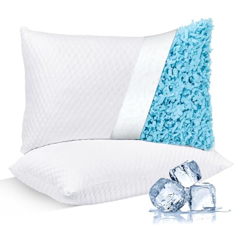 NTCOCO Cooling Bed Pillows Standard Size Pack of 2 for Sleeping Shredded Memory Foam Bed Pillows Adjustable Gel for Side Stomach Back Sleepers Washable Removable Cover - color: White-colling Basic, size: Standard (2-Pack)