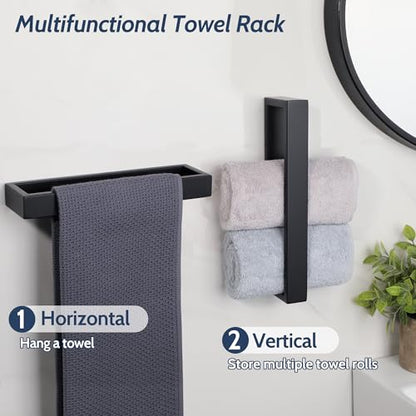 Sayayo Matte Black Towel Bar for Bathroom, 10 Inch Hand Towel Holder Wall Mount Square Towel Ring SUS304 Stainless Steel Towel Rack - color: Black, size: 10 INCH