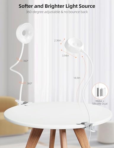 LiFMIRA Clip on Light, LED Reading Light for Beds Headboards, Flexible Clip on Lamp with Clamp,3 Color Modes & 10 Brightness Eye-Friendly Book Light Reading Light for Books in Bed Bedside Desks White - color: White
