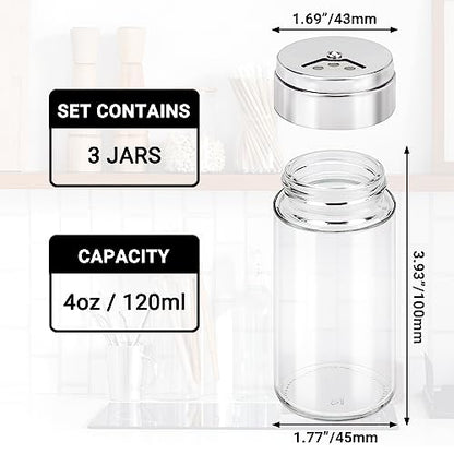 Segarty Spice Jar with Shaker Lids, 3 Pack 4 oz Glass Spice Jars with Adjustable Pour Large Holes, Empty Storage Seasoning Containers Spices Bottles Stainless Lid Salt Shakers for Kitchen Drawer - size: 4oz / 120ml_Big Hole