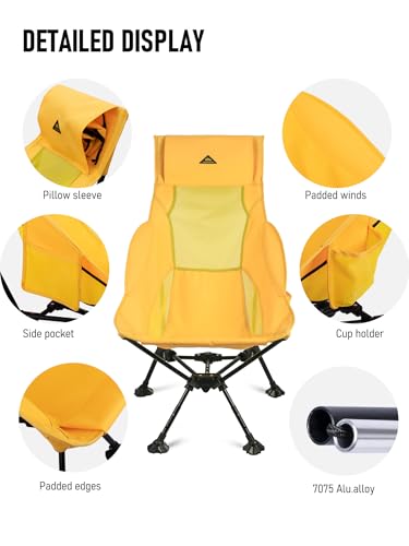 iClimb Ultralight Compact Camping Folding Beach Chair with Anti-Sinking Large Feet (Yellow - Triangular Frame High Back) - color: Yellow (Triangular Frame High Back)