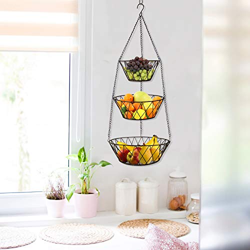 Heavy Duty - 3 Tier Hanging Kitchen Bronze Fruit Basket - color: Bronze