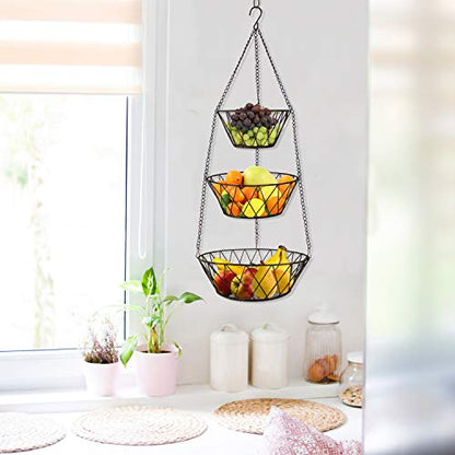 Heavy Duty - 3 Tier Hanging Kitchen Bronze Fruit Basket - color: Bronze