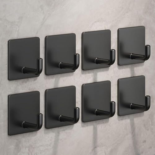 Adhesive Hooks for Hanging, Self-Adhesive Wall Hook for Key Hat Coat, No Drill Stick on Bathroom Towel Hooks, Shower Kitchen Door Home Outdoor 8 Pack, Black - style: S-Black-90°