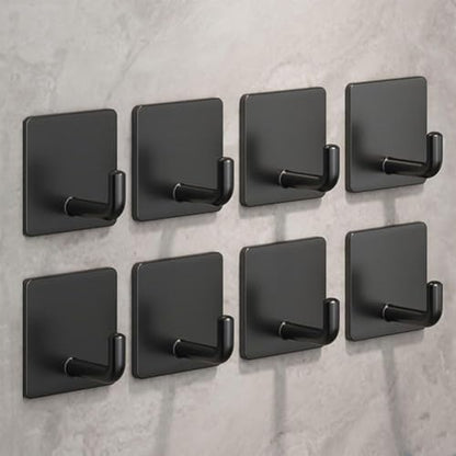 Adhesive Hooks for Hanging, Self-Adhesive Wall Hook for Key Hat Coat, No Drill Stick on Bathroom Towel Hooks, Shower Kitchen Door Home Outdoor 8 Pack, Black - style: S-Black-90°