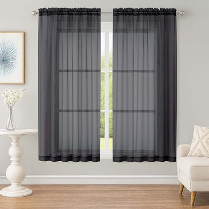 OWENIE Sheer Black Curtains, Sheer Curtains 63 inch Length 2 Panels Set, Rod Pocket Voile Fimly Sheer Drapes for Living Room Bedroom, 2pcs, Black, Each 59" W x 63" L - color: Black, size: 59"W x 63"L (Pack of 2)