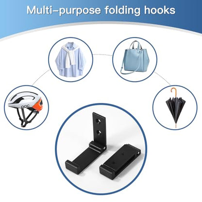 4 Pack Foldable Aluminum Wall Hooks for Heavy Duty - Space Saving Multi-Purpose Hanger for Clothes, Hats, Coats, Headphones, wall Hooks for Hanging, Organizer with Screw Mounting.