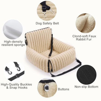 MIXJOY Dog Car Seat for Small/Medium Dogs up to 25 lbs, Multi-Functional Dog Carrier for Car with Detachable Washable Cover, Pet Travel Bed with Clip-On Safety Leash, Brown - color: Brown