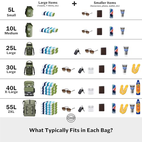 STOVER 5/10/25/30/40/55L Waterproof Dry Bag- Roll-Top Backpack w/Phone Case- Kayaking, Hiking, Camping, Boating- Men/Women - color: 10l Black, size: 10L