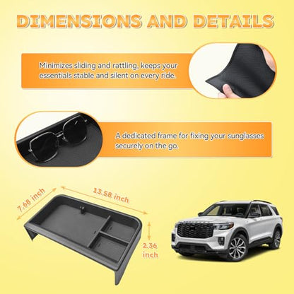 Dashboard Organizer Tray Compatible with 2025 2026 Ford Explorer Active/ST-Line/Platinum/ST Accessories (13.2-Inch Screen ONLY) – Custom Fit ABS Dash Storage Box Behind Screen Organizer