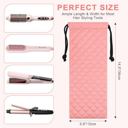 Professional Hot Hair Tools Organizer Cover Bag Heat Resistant Travel Drawstring Storage Case Pouch for Curling Iron, Flat Iron, Hair Straightener and Styling Tool(14.2" x 5.9") - color: Pink
