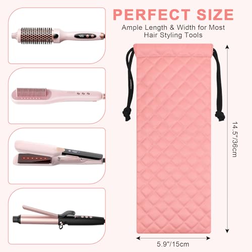 Professional Hot Hair Tools Organizer Cover Bag Heat Resistant Travel Drawstring Storage Case Pouch for Curling Iron, Flat Iron, Hair Straightener and Styling Tool(14.2" x 5.9") - color: Pink