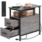 Livofloral Side Table, Gray End Tables with Charging Station, Narrow End Table with Wooden Drawers, USB Ports and Power Outlets, Nightstand and Bedside Table, Side Table Living Room, Bedroom - color: Light Gray