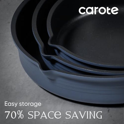 CAROTE 30-Piece Titanium Cookware Set, Nonstick Pots and Pans Set with Detachable Handle, RV Kitchen Cooking Set, Camping Use, Induction Compatible, Dishwasher & Oven Safe - color: Blue