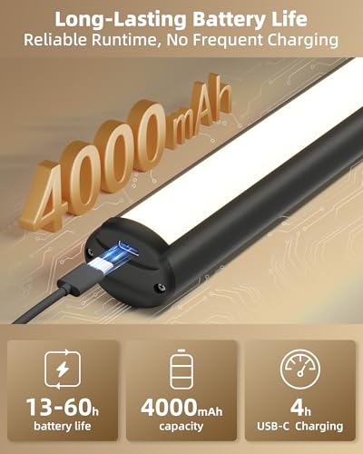 EZVALO 13Inch Wireless Picture Lights, 4000mAh Rechargeable Battery Art Lights with Remote, Dimmable 3 Color Temps LED Painting Lights for Living Room, Bedroom, Hallway (Black, 2Pack) - color: Black