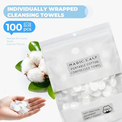 Classycoo Compressed Towel 100 PCS Mini Tablets Disposable Portable Face Towel Cotton Coin Tissue for Travel, Camping, Hiking, Sport, Beauty Salon, Home Hand Wipes and Other Outdoor Activities (White) - size: 1 Count (Pack of 100), style: Large (White)