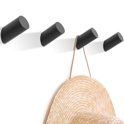 Felidio Wood Wall Hooks, 4 Pack Coat Hooks Wall Mounted, Rustic Wooden Heavy Duty Robe Hook Hat Rack, Hook for Hanging Bathroom Towels Clothes Hanger (Black) - color: Black - 4 Pack