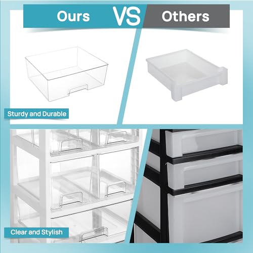 Vtopmart Plastic Drawer Storage Orangizer, 4 Tier 6 Drawers with Wheels for Office Supplies, Art Crafts, Under Desk Storage for Office, Bathroom, Dresser, 1 Pack/Clear - style: 4 Tier 6 Drawers